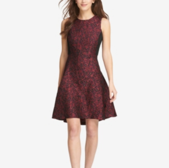 Dkny Dresses & Skirts - Dkny Jacquard Fit & Flare Dress Red Black Midi Dkny Dresses & Skirts - Dkny Jacquard Fit & Flare Dress Red Black Midi